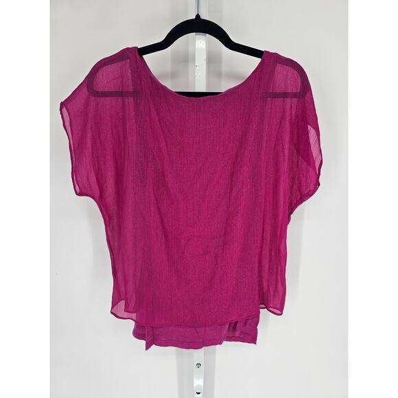 Vintage Y2K Express Womens Sz S Bright Pink Silver Sparkle Blouse Flowy - Picture 4 of 4